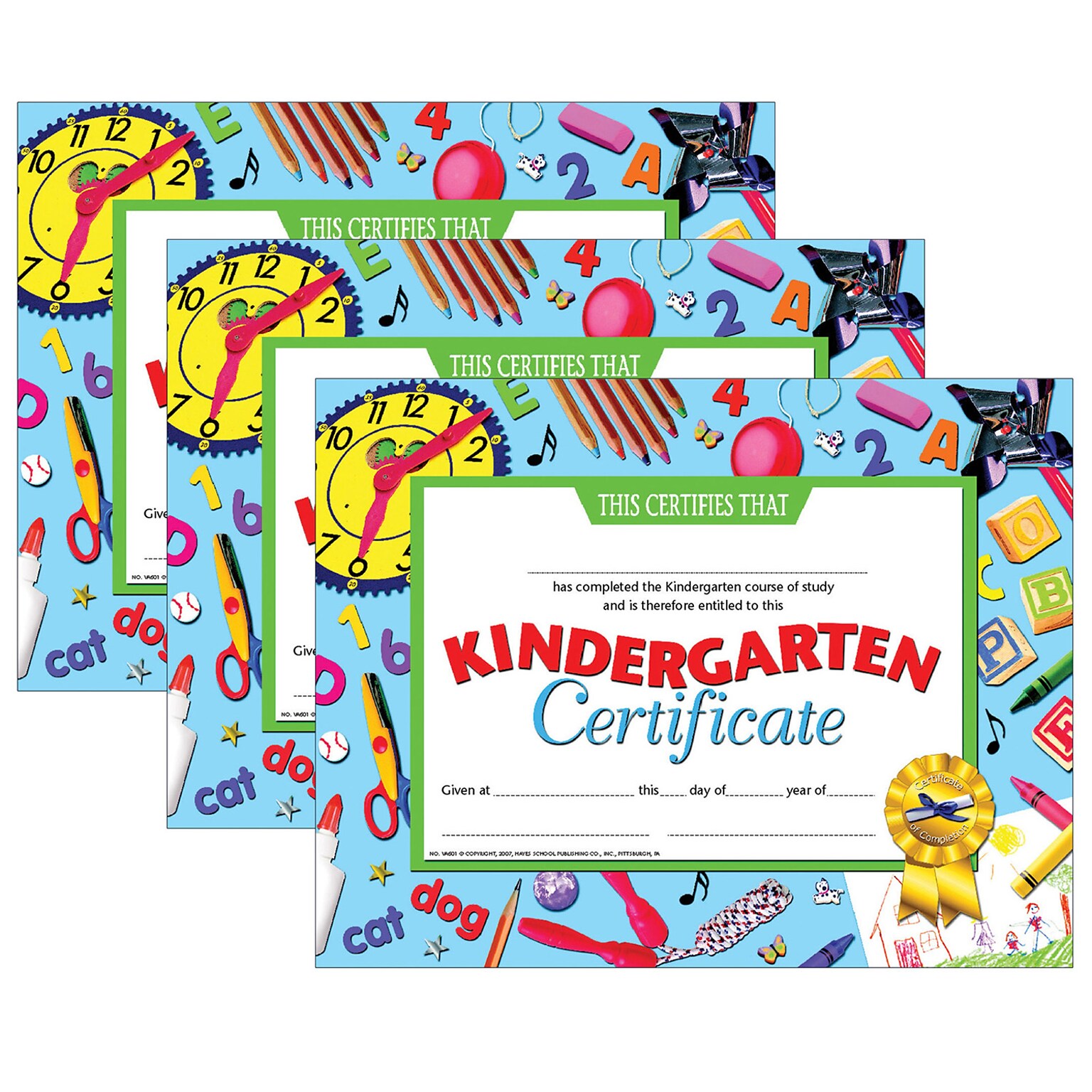 Hayes Publishing Kindergarten Certificate, 8.5 x 11, 30 Per Pack, 3 Packs (H-VA601-3)