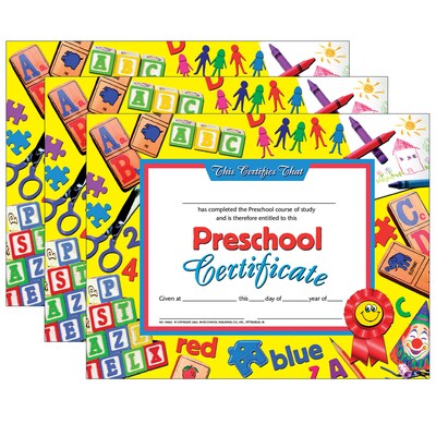 Hayes Publishing Preschool Certificate, 8.5 x 11, 30 Per Pack, 3 Packs (H-VA605-3)