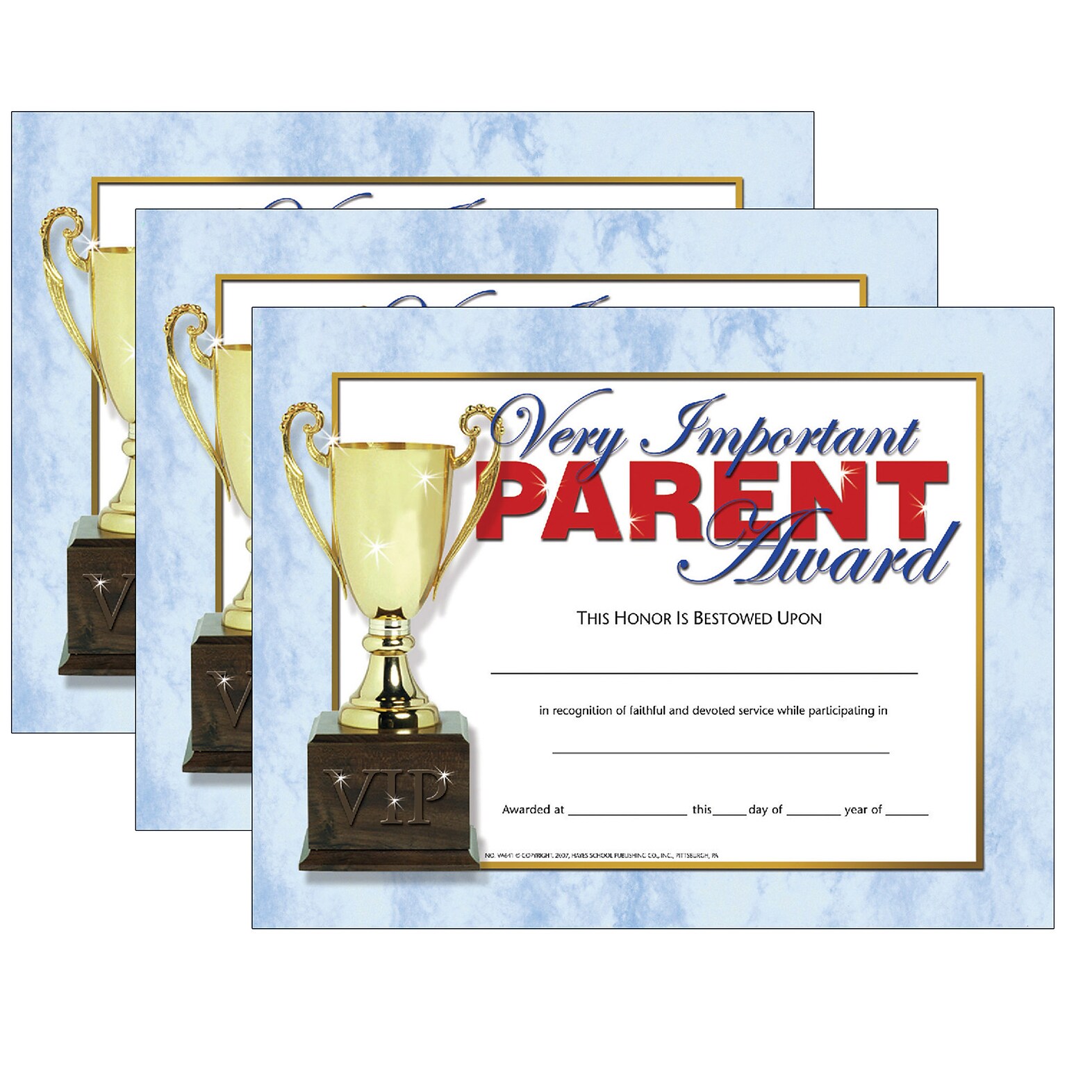 Hayes Publishing Very Important Parent Award, 8.5 x 11, 30/Pack, 3 Packs (H-VA641-3)