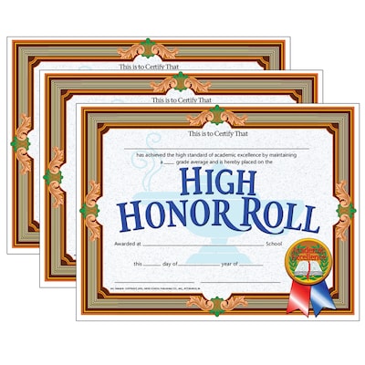 Hayes Publishing High Honor Roll Certificate, 8.5 x 11, 30/Pack, 3 Packs (H-VA686-3)