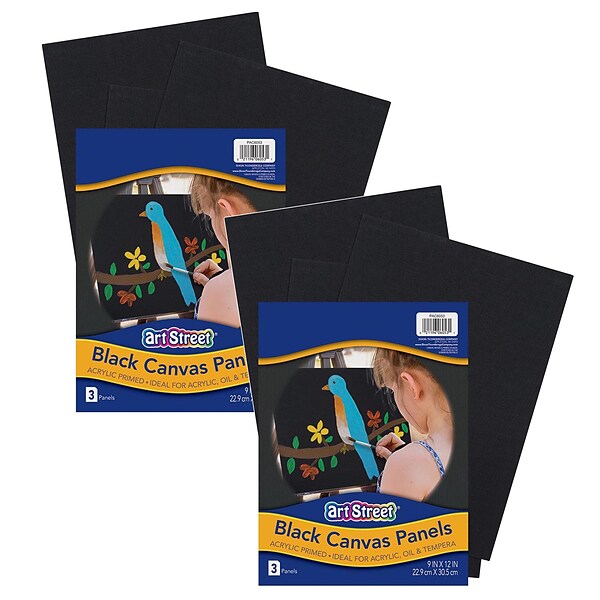 Art Street® Canvas Panels, Black, 9 x 12, 3 Per Pack, 2 Packs (PACAC6053-2)