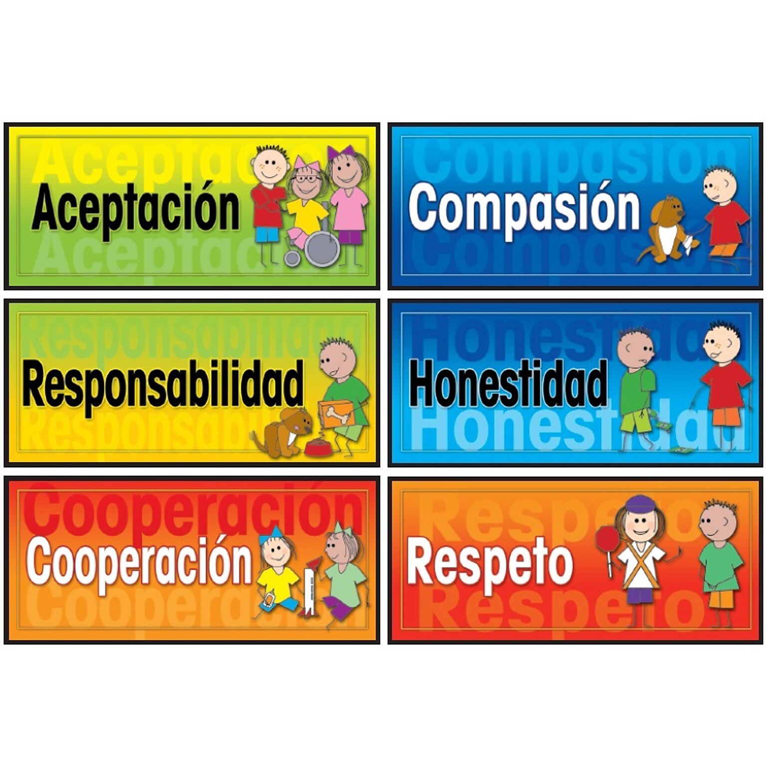 Poster Pals 8 x 18 Spanish Character Education Posters, 6 Poster Set (PSZSN14)