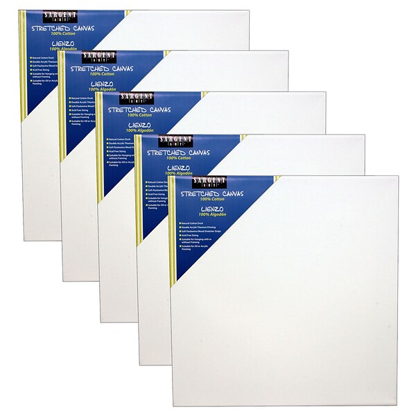 Sargent Art® 100% Cotton Stretched Canvas, Double Primed, 12 x 12, Pack of 5 (SAR902017-5)