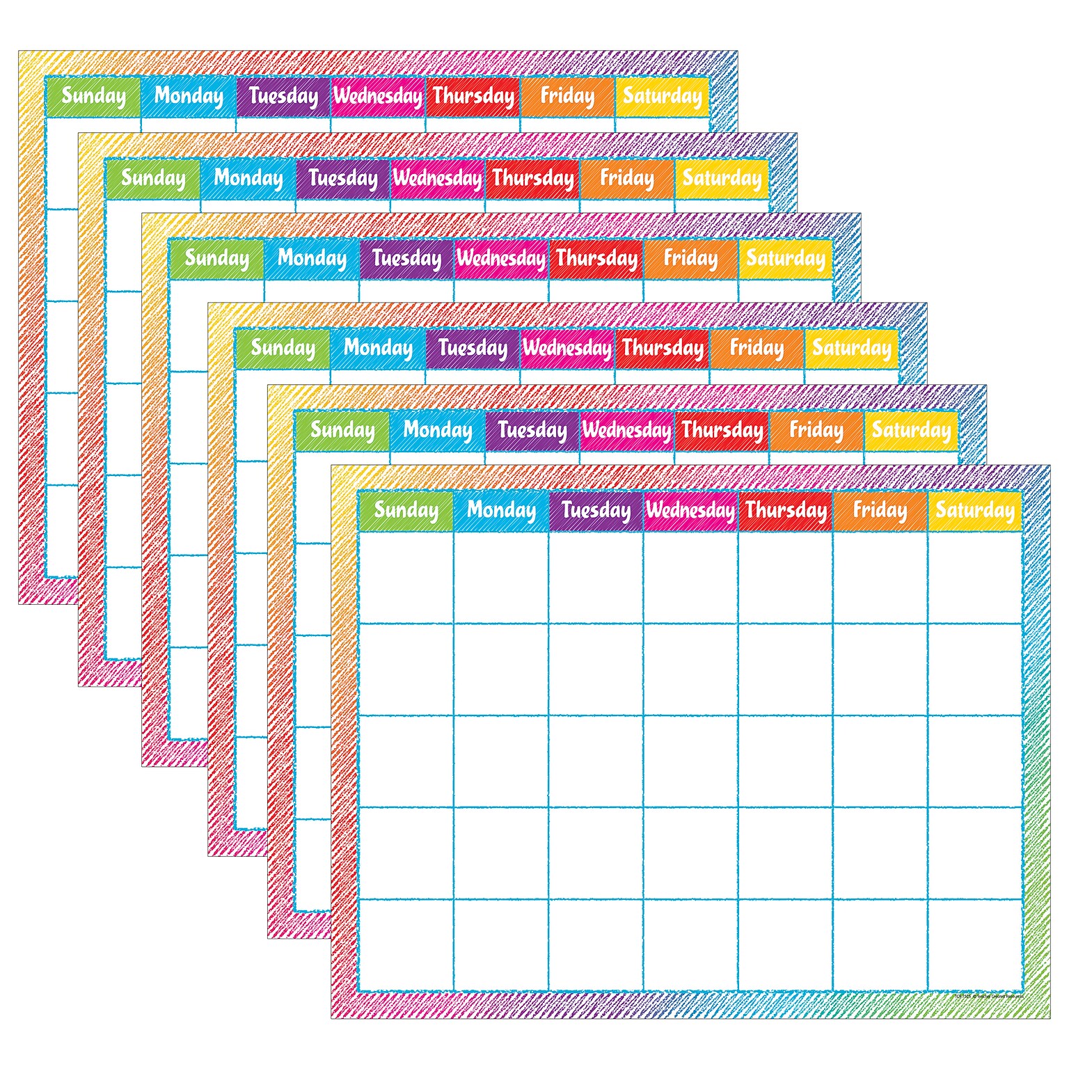 Teacher Created Resources Colorful Scribble Calendar Chart, 6/Pack (TCR7525-6)