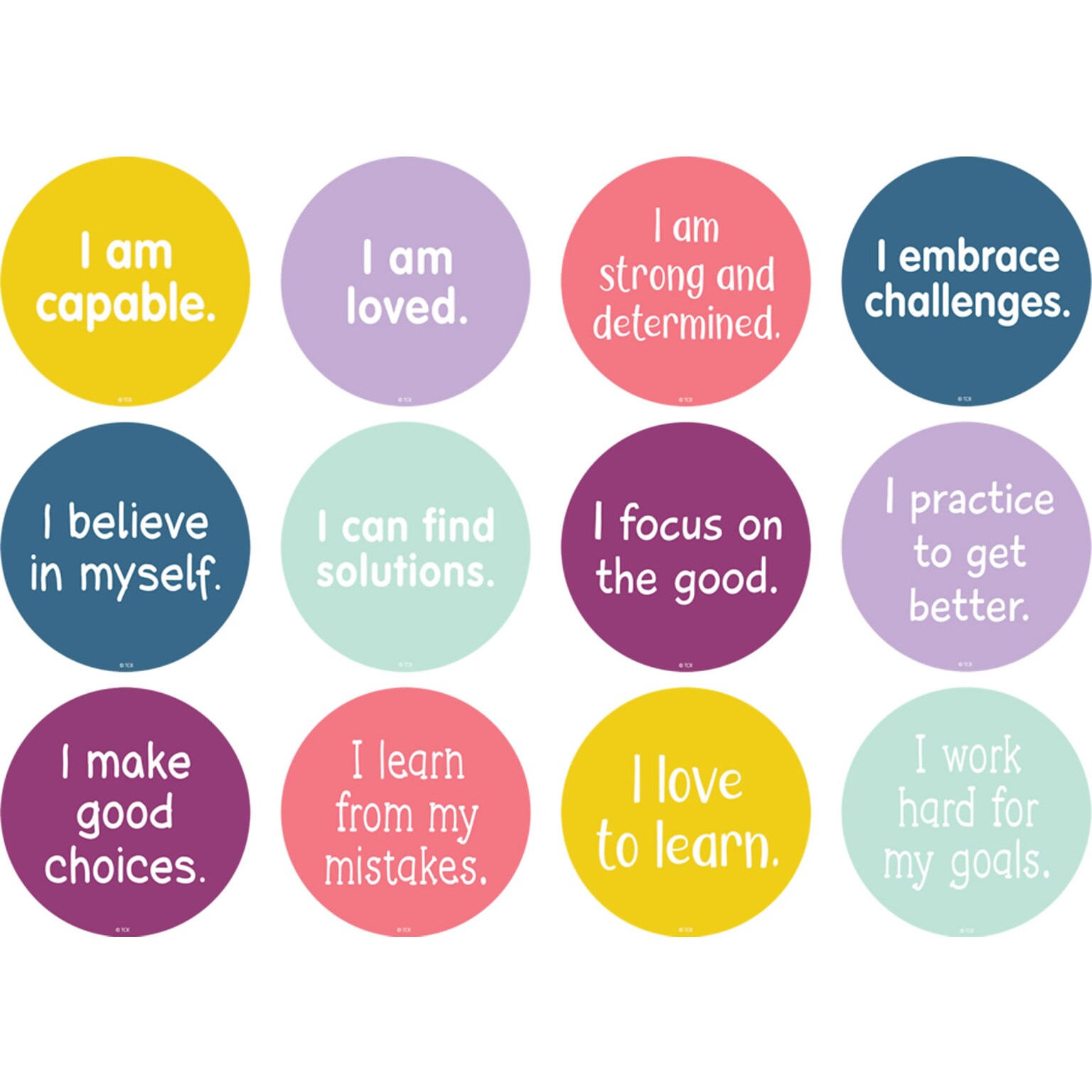 Teacher Created Resources® Spot On® Carpet Markers Positive Mindset, 4, Assorted, Pack of 12 (TCR77501)