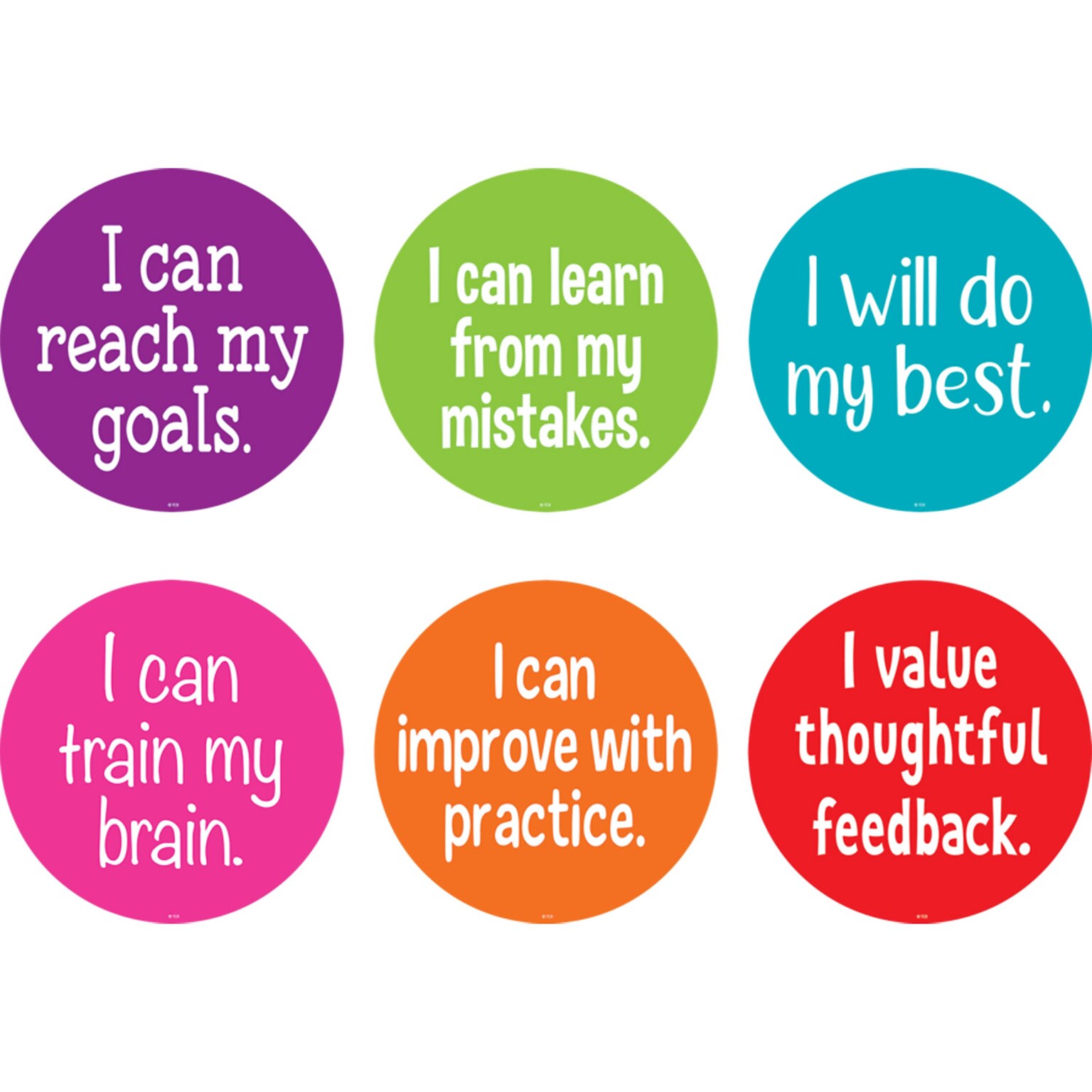 Teacher Created Resources® Spot On® Carpet Markers Growth Mindset, 7, Assorted, Pack of 6 (TCR77507)