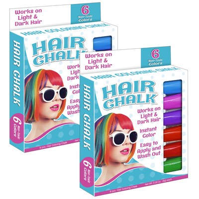 The Pencil Grip Hair Coloring Chalk, 6 Colors Per Pack, 2 Packs (TPG682-2)