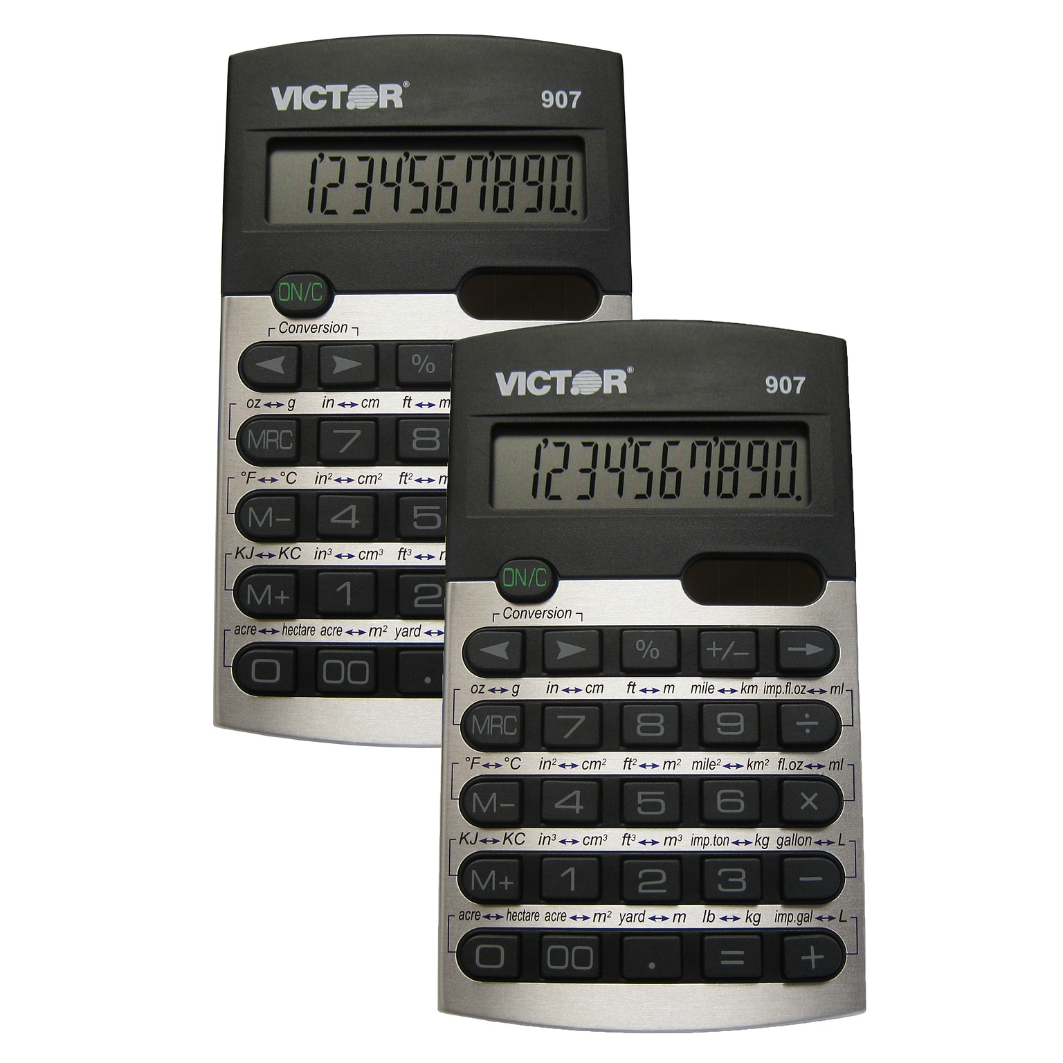 Victor Technology Metric Conversion 10-Digit Battery/Solar Powered Basic Calculator, Multicolored, 2/Bundle (VCT907-2)