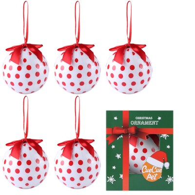 6 x White Christmas Tree Ornaments Ball Set Polka Dot Home Decor (808)