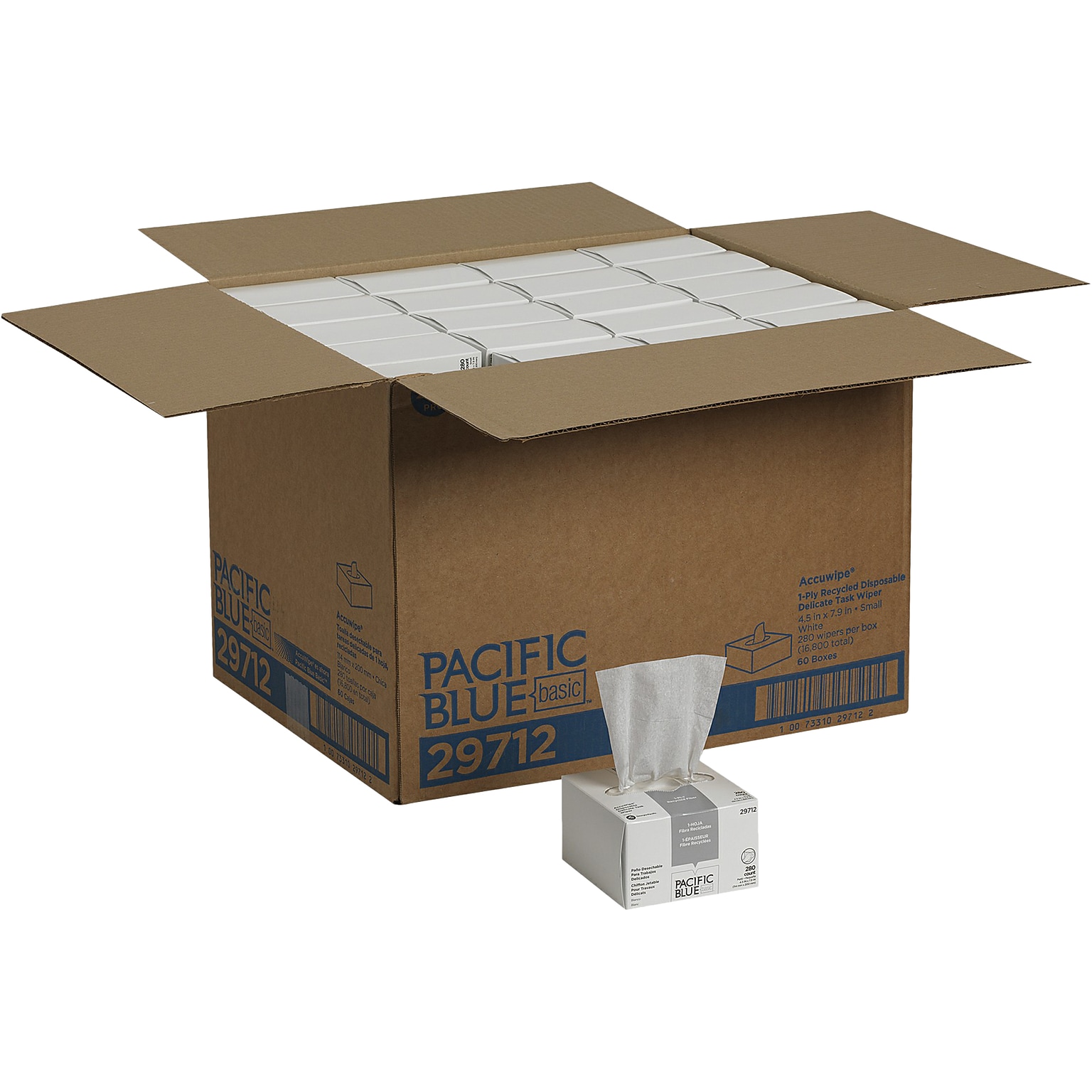 Pacific Blue Basic AccuWipe Fiber/Bagasse Cleaning Wipers, 7.9 x 4.5, White, 280 Wipers/Box, 60/Carton (29712CT)