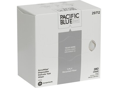 Pacific Blue Basic AccuWipe Fiber/Bagasse Cleaning Wipers, 7.9" x 4.5", White, 280 Wipers/Box, 60/Carton (29712CT)