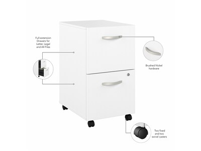 Bush Business Furniture Hybrid 2-Drawer Mobile Vertical File Cabinet, Letter/Legal Size, Lockable, White (HYF116WHSU-Z)