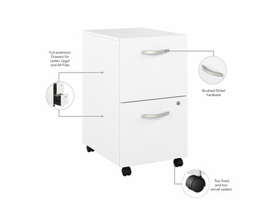 Bush Business Furniture Hybrid 2-Drawer Mobile Vertical File Cabinet, Letter/Legal Size, Lockable, White (HYF116WHSU-Z)