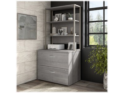 Bush Business Furniture Hybrid 2-Drawer Lateral File Cabinet with Shelves, Letter/Legal, Platinum Gr