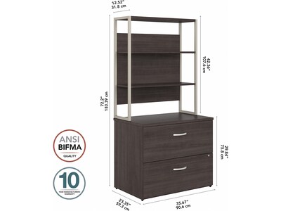 Bush Business Furniture Hybrid 2-Drawer Lateral File Cabinet with Shelves, Letter/Legal, Storm Gray, 36" (HYB018SGSU)