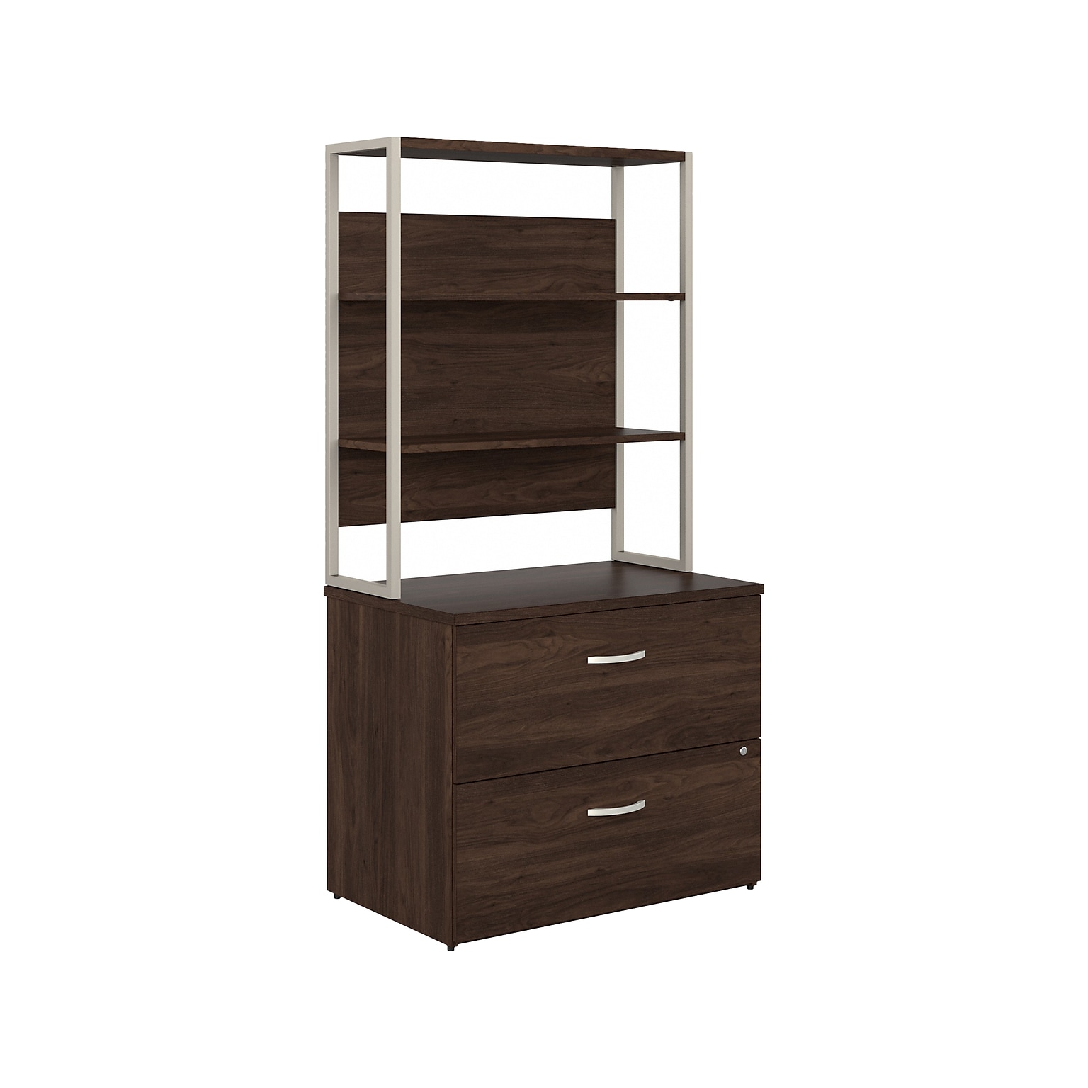 Bush Business Furniture Hybrid 2-Drawer Lateral File Cabinet with Shelves, Letter/Legal, Black Walnut, 36 (HYB018BWSU)