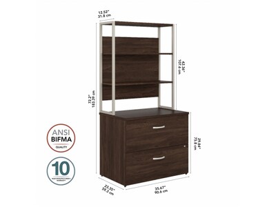 Bush Business Furniture Hybrid 2-Drawer Lateral File Cabinet with Shelves, Letter/Legal, Black Walnut, 36" (HYB018BWSU)