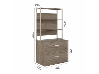 Bush Business Furniture Hybrid 2-Drawer Lateral File Cabinet with Shelves, Letter/Legal, Modern Hickory, 36" (HYB018MHSU)