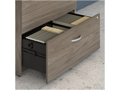 Bush Business Furniture Hybrid 2-Drawer Lateral File Cabinet with Shelves, Letter/Legal, Modern Hickory, 36" (HYB018MHSU)