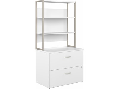 Bush Business Furniture Hybrid 2-Drawer Lateral File Cabinet with Shelves, Letter/Legal, White, 36