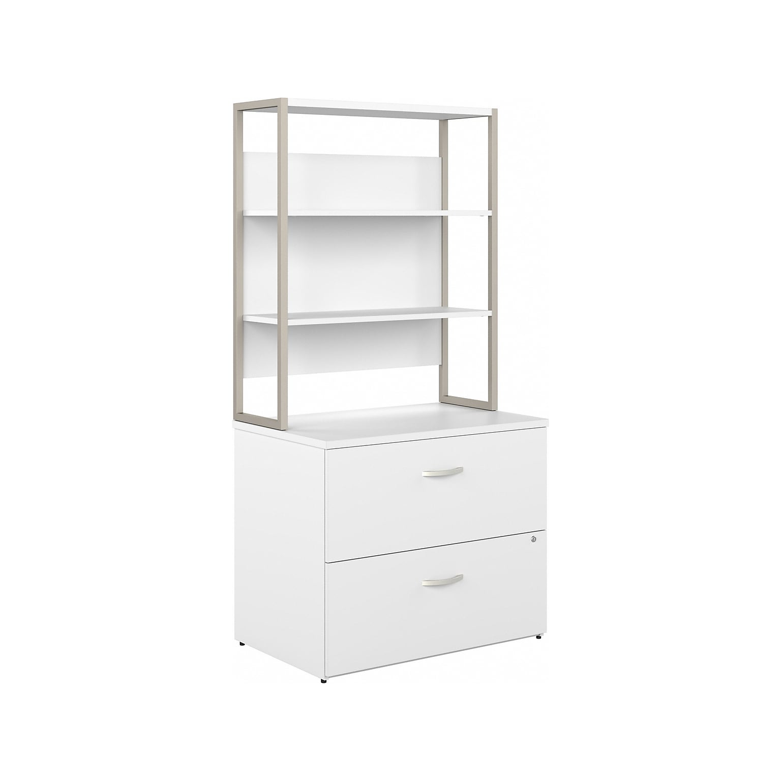 Bush Business Furniture Hybrid 2-Drawer Lateral File Cabinet with Shelves, Letter/Legal, White, 36 (HYB018WHSU)