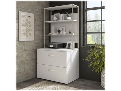 Bush Business Furniture Hybrid 2-Drawer Lateral File Cabinet with Shelves, Letter/Legal, White, 36