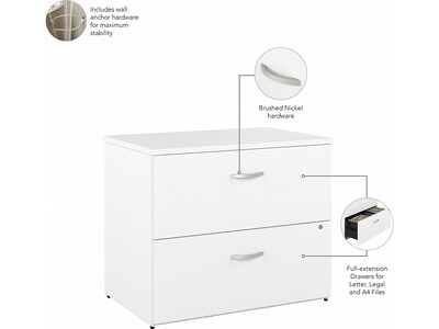 Bush Business Furniture Hybrid 2-Drawer Lateral File Cabinet with Shelves, Letter/Legal, White, 36" (HYB018WHSU)