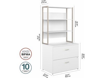 Bush Business Furniture Hybrid 2-Drawer Lateral File Cabinet with Shelves, Letter/Legal, White, 36" (HYB018WHSU)