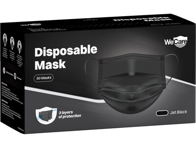 WeCare Disposable Face Mask, 3-Ply, Adult, Jet Black, 50/Box (WMN100120)