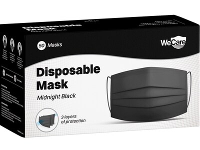 WeCare Disposable Face Mask, 3-Ply, Adult, Midnight Black, 50/Box (WMN100119)