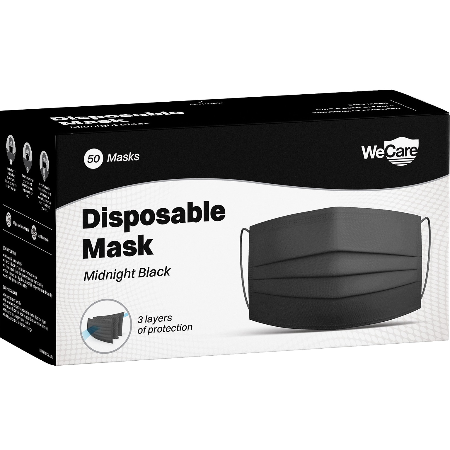 WeCare Disposable Face Mask, 3-Ply, Adult, Midnight Black, 50/Box (WMN100119)