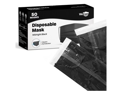 WeCare Disposable Face Mask, 3-Ply, Adult, Midnight Black, 50/Box (WMN100119)