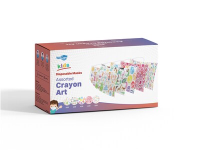WeCare Disposable Face Masks, 3-Ply, Kids, Assorted Crayon Art Designs, 50/Box (WMN100116)