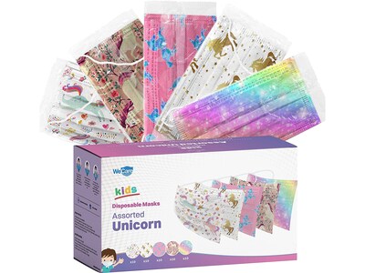 WeCare 3-ply Disposable Face Masks, Kids, Assorted Unicorn Designs, 50/Box (WMN100117)