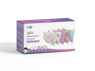 WeCare 3-ply Disposable Face Masks, Kids, Assorted Unicorn Designs, 50/Box (WMN100117)