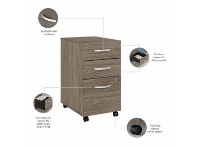 Bush Business Furniture Hybrid 3-Drawer Mobile Vertical File Cabinet, Letter/Legal Size, Lockable, Modern Hickory (HYF216MHSU-Z)