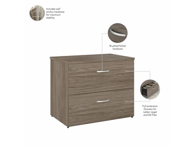 Bush Business Furniture Hybrid 2-Drawer Lateral File Cabinet, Letter/Legal, Modern Hickory, 36" (HYF136MHSU-Z)