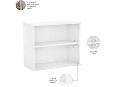 Bush Business Furniture Hybrid 29"H 2-Shelf Bookcase with Adjustable Shelf, White Laminated Wood (HY3036WH-Z)