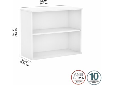 Bush Business Furniture Hybrid 29"H 2-Shelf Bookcase with Adjustable Shelf, White Laminated Wood (HY3036WH-Z)