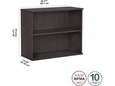 Bush Business Furniture Hybrid 29"H 2-Shelf Bookcase with Adjustable Shelf, Storm Gray Laminated Wood (HY3036SG-Z)