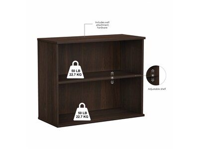 Bush Business Furniture Hybrid 29"H 2-Shelf Bookcase with Adjustable Shelf, Black Walnut Laminated Wood (HY3036BW-Z)