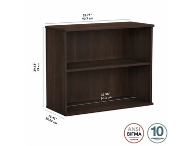Bush Business Furniture Hybrid 29"H 2-Shelf Bookcase with Adjustable Shelf, Black Walnut Laminated Wood (HY3036BW-Z)
