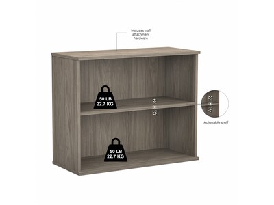 Bush Business Furniture Hybrid 29"H 2-Shelf Bookcase with Adjustable Shelf, Modern Hickory Laminated Wood (HY3036MH-Z)