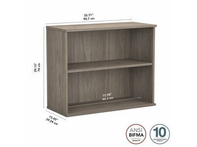 Bush Business Furniture Hybrid 29"H 2-Shelf Bookcase with Adjustable Shelf, Modern Hickory Laminated Wood (HY3036MH-Z)