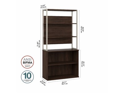 Bush Business Furniture Hybrid 71"H 4-Shelf Etagere Bookcase with Adjustable Shelf, Black Walnut (HYB023BW)