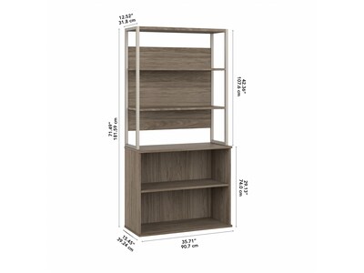 Bush Business Furniture Hybrid 71"H 4-Shelf Etagere Bookcase with Adjustable Shelf, Modern Hickory (HYB023MH)