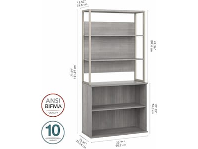 Bush Business Furniture Hybrid 71"H 4-Shelf Etagere Bookcase with Adjustable Shelf, Platinum Gray (HYB023PG)