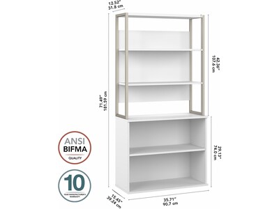 Bush Business Furniture Hybrid 71"H 4-Shelf Etagere Bookcase with Adjustable Shelf, White (HYB023WH)