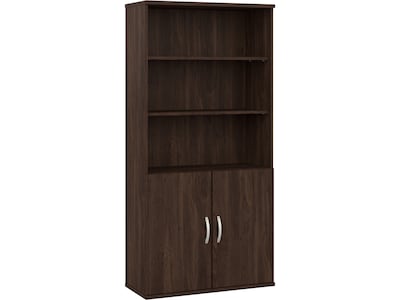 Bush Business Furniture Hybrid 73H 5-Shelf Bookcase with Doors, Black Walnut Laminated Wood (HYB024