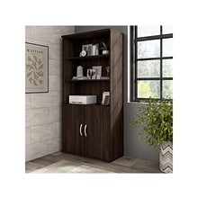 Bush Business Furniture Hybrid 73H 5-Shelf Bookcase with Doors, Black Walnut Laminated Wood (HYB024